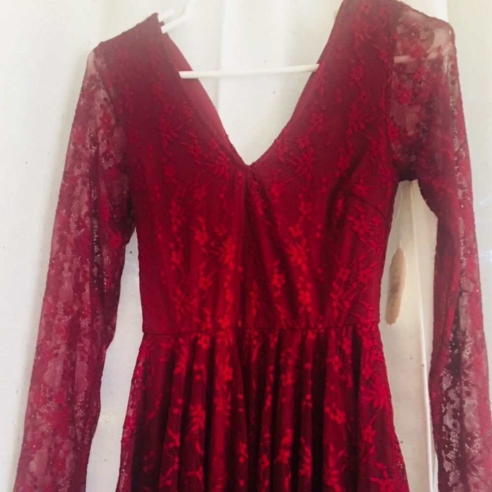 Altar’d State Red Lace Long Sleeve Dress NWT SALE - Picture 3 of 7